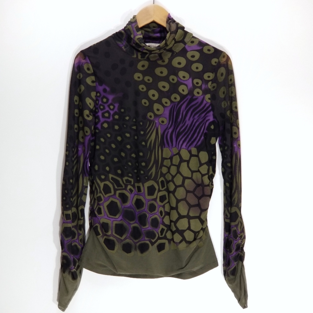 SPANNER | Animal Print Mesh Turtleneck Top Medium